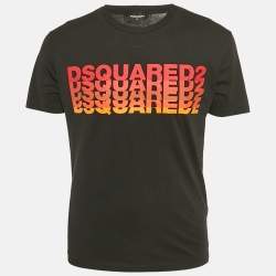 Pre Owned Dsquared2 Black Logo Printed Cotton Knit Crew Neck T-Shirt M