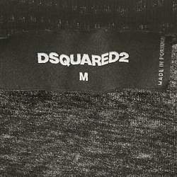 Pre Owned Dsquared2 Black Logo Printed Cotton Knit Crew Neck T-Shirt M