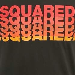 Pre Owned Dsquared2 Black Logo Printed Cotton Knit Crew Neck T-Shirt M