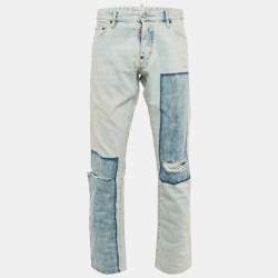 Pre Owned Dsquared2 Blue Denim Patch Detail Jeans XL Waist 38"