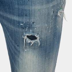 Pre Owned بنطلون جينز ديسكويرد2 دنيم أزرق نمط ممزق بقصة ضيفة مقاس متوسط /ميديوم - الخصر 34"