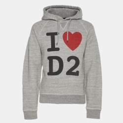Pre Owned DSQUARED2 Grey Graphic-Print Cotton Hoodie M