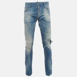 Pre Owned Dsquared2 Blue Faded Denim Distressed Jeans L/Waist 34" 
