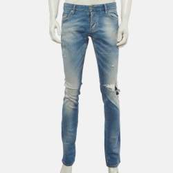 Pre Owned Dsquared2 Blue Faded Denim Distressed Jeans L/Waist 34" 