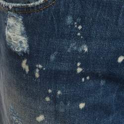 Pre Owned Dsquared2 Blue Paint Splatter Denim Ripped Distressed Jeans XL/Waist 37"