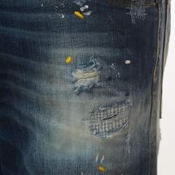 Pre Owned Dsquared2 Blue Paint Splatter Distressed Denim Jeans XL/Waist 38"