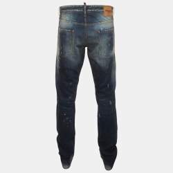 Pre Owned Dsquared2 Blue Paint Splatter Distressed Denim Jeans XL/Waist 38"