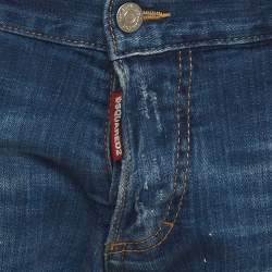 Pre Owned Dsquared2 Blue Paint Splatter Distressed Denim Slim Fit Jeans XL/Waist 38"