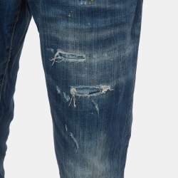 Pre Owned Dsquared2 Blue Paint Splatter Distressed Denim Slim Fit Jeans XL/Waist 38"