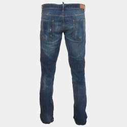Pre Owned Dsquared2 Blue Paint Splatter Distressed Denim Slim Fit Jeans XL/Waist 38"