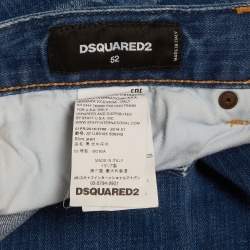 Pre Owned Dsquared2 Blue Paint Splatter Distressed Denim Slim Fit Jeans XL/Waist 38"