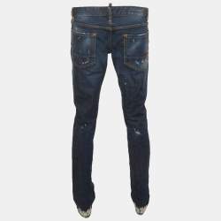 Pre Owned Dsquared2 Blue Paint Splattered Distressed Denim Slim Fit Jeans XL/Waist 37"