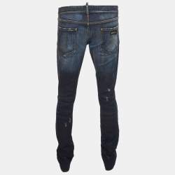 Pre Owned Dsquared2 Blue Paint Splattered Distressed Denim Slim Fit Jeans XL/Waist 36"