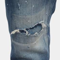 Pre Owned Dsquared2 Blue Paint Splattered Distressed Denim Slim Fit Jeans XL/Waist 38"