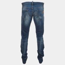 Pre Owned Dsquared2 Blue Paint Splattered Distressed Denim Slim Fit Jeans XL/Waist 38"