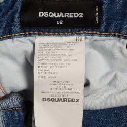 Pre Owned Dsquared2 Blue Paint Splattered Distressed Denim Slim Fit Jeans XL/Waist 38"