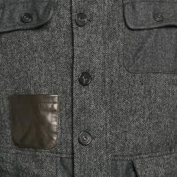 Pre Owned Dsquared2 Grey/Brown Herringbone Wool and Leather Jacket XL