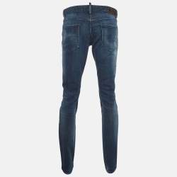 Pre Owned Dsquared2 Blue Distressed Denim Skinny Jeans XL/Waist 36"