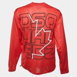 Pre Owned Dsquared2 Red Graphic Techno Leaf Print Jersey Long Sleeve T-Shirt L