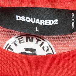 Pre Owned Dsquared2 Red Graphic Techno Leaf Print Jersey Long Sleeve T-Shirt L