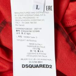 Pre Owned Dsquared2 Red Graphic Techno Leaf Print Jersey Long Sleeve T-Shirt L