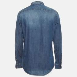 Pre Owned Dsquared2 Blue Distressed Denim Button Up Shirt XL