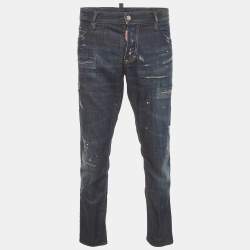 مملوكة مسبقًا Dsquared2 Blue Denim Distressed Straight Fit Jeans XXL /Waist 37"
