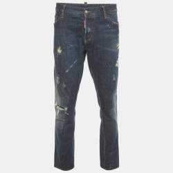 Pre Owned Dsquared2 Blue Denim Distressed Straight Fit Jeans XXXL /Waist 38"