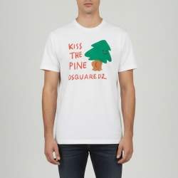 Pre Owned Dsquared2 White Pine Kiss Printed Jersey Cool Fit T-Shirt M 