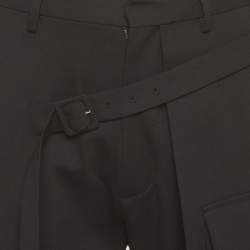 Pre Owned Dsquared2 Black Wool Blend Asymmetric Belt Cargo Trousers XS