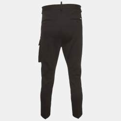 Pre Owned Dsquared2 Black Wool Blend Asymmetric Belt Cargo Trousers XS