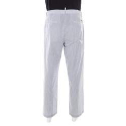 Pre Owned Dsquared2 Blue and White Striped Seersucker Pants S