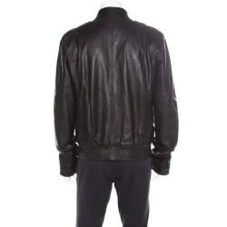 Dsquared2 Black Goat Leather Zip Front Biker Jacket 3XL