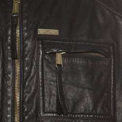 Dsquared2 Black Goat Leather Zip Front Biker Jacket 3XL