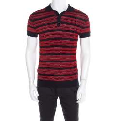 Pre Owned Dsquared2 Bicolor Textured Striped Detail Short Sleeve Polo T-Shirt M