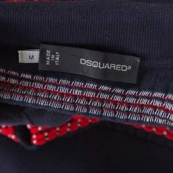 Pre Owned Dsquared2 Bicolor Textured Striped Detail Short Sleeve Polo T-Shirt M