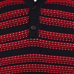 Pre Owned Dsquared2 Bicolor Textured Striped Detail Short Sleeve Polo T-Shirt M