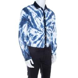 Dsquared2 Indigo Cotton Tie Dye Effect Denim Trim Relaxed Dan Shirt L