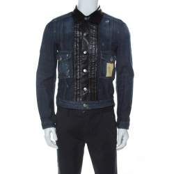 Dsquared2 Blue Denim Distressed Detail Leather Trim Jacket M