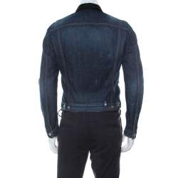 Dsquared2 Blue Denim Distressed Detail Leather Trim Jacket M