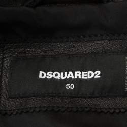 Dsquared2 Blue Leather Contrast Detail Studded Zip Front Jacket L
