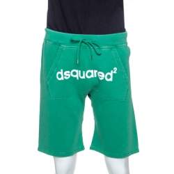 Pre Owned Dsquared2 Green Logo Print Cotton Jersey New Dean Fit Shorts M