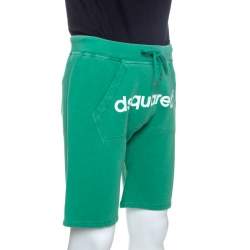 Pre Owned Dsquared2 Green Logo Print Cotton Jersey New Dean Fit Shorts M