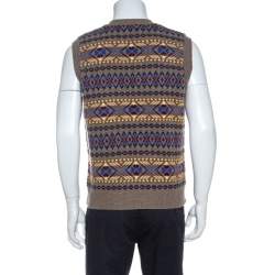 Dsquared2 Taupe Jacquard Wool Sleeveless Sweater L