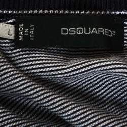 Dsquared2 Navy Blue Striped Knit Fitted Jumper L