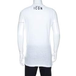Dsquared2 White Printed Cotton Distressed Long Cool Twisted T-Shirt M