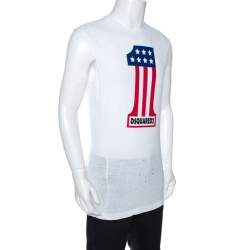 Dsquared2 White Printed Cotton Distressed Long Cool Twisted T-Shirt M