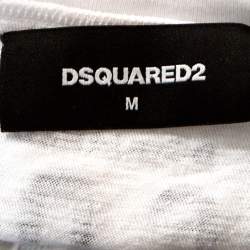 Dsquared2 White Printed Cotton Distressed Long Cool Twisted T-Shirt M
