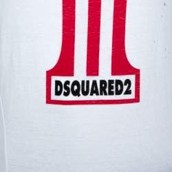Dsquared2 White Printed Cotton Distressed Long Cool Twisted T-Shirt M