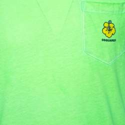 Pre Owned Dsquared2 Neon Green Logo Print Cotton T-Shirt M